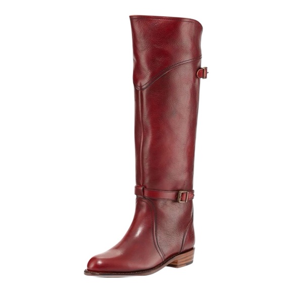 FRYE Dorado Lug Leather Riding Boots Lined with Rabbit Fur Sz 8.5 Burnt Red - Picture 1 of 12